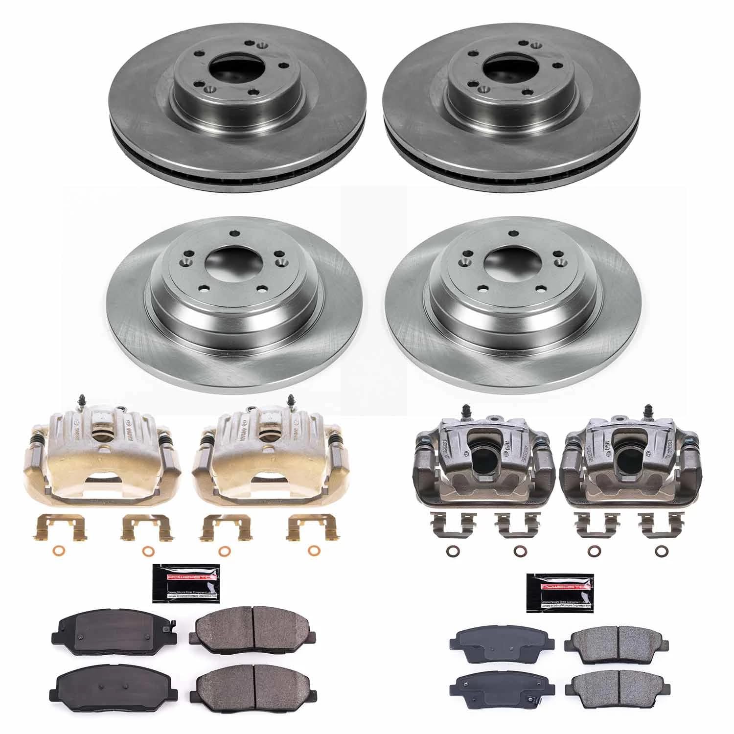 Power Stop KCOE5923 Brake Caliper Kit- Front and Rear Brake Rotor, Brake Pads & Calipers For Hyundai Genesis 2010-2011 [Model Specific]