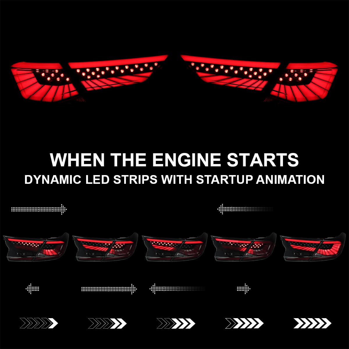 Black Smoke LED Sequential Tail Lights w/Red Light Strips and Startup Animation SPEC-D TUNING Compatible with 2018-2022 Honda Accord 4Dr Sedan, Left + Right Pair Assembly