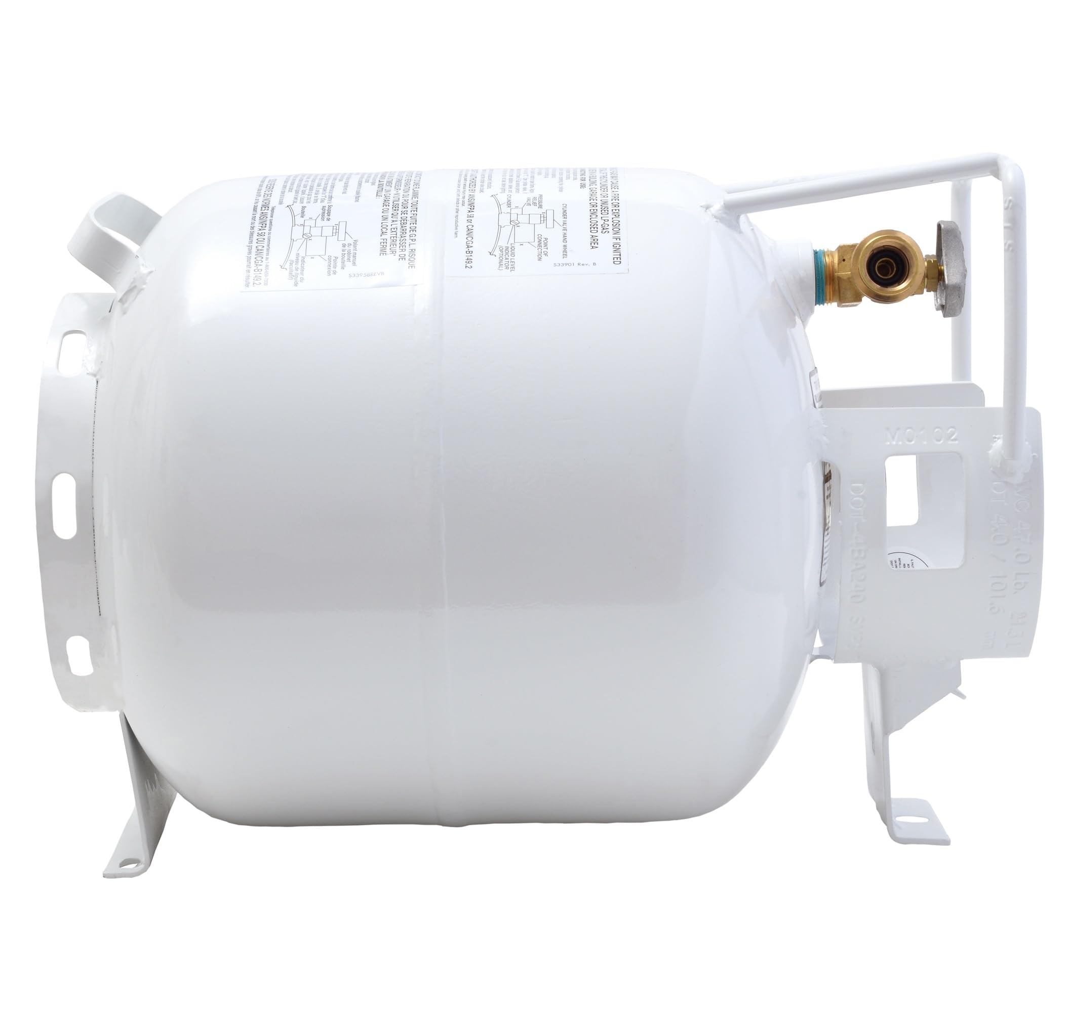 Flame King 20-LB Steel Horizontal Propane Tank Cylinder for Fire Pits and Tables, Patio Heaters, Barbeques, RVs, and Truck Campers, White
