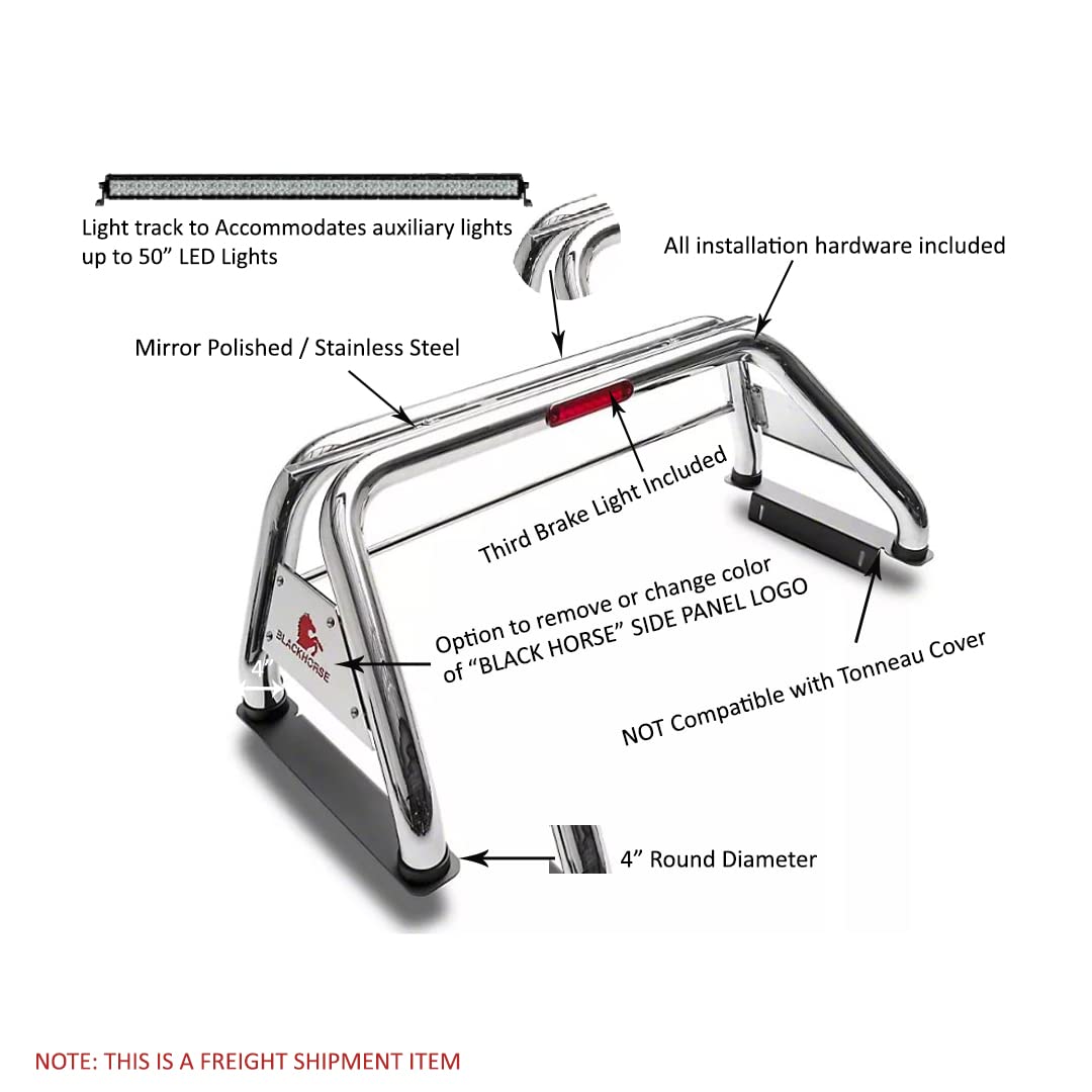 Classic Black Horse Roll Bar Stainless Steel Includes 1 40in LED Light Bar Compatible with 19-24 Ram 1500 Excludes Classic models-RB002SS-KIT