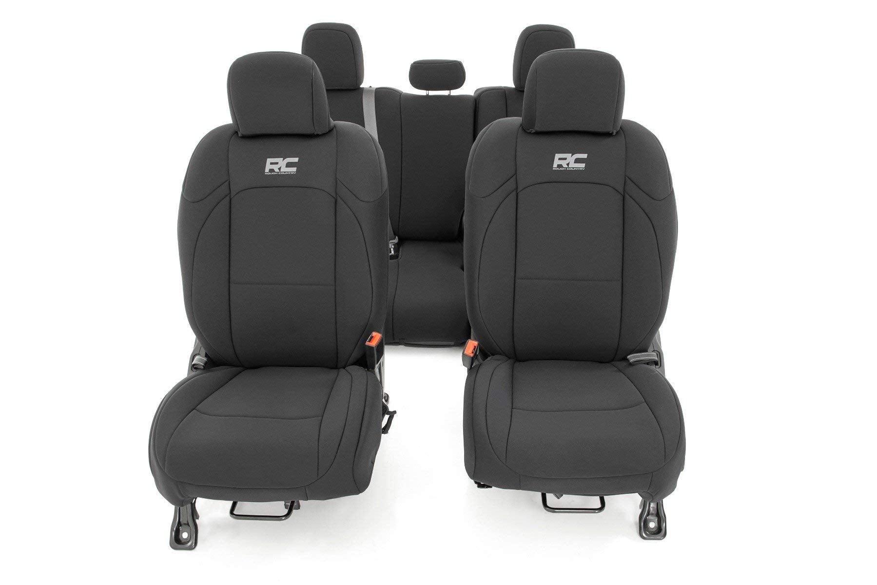 Neoprene Seat Covers Rough Country for Jeep Gladiator JT (2020-2025) w/Factory Cloth Seats & No Cup Holder - Waterproof, UV-Resistant, Foam-Padded Front & Rear Covers