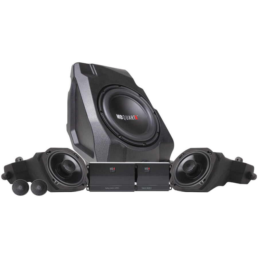 Stage 3 MB Quart 800W Audio System with 10” Dual 4 Ohm Subwoofer 6.5” Coaxial Speakers and Class D Amplifiers for Polaris RZR Pro XP Pro R Turbo R