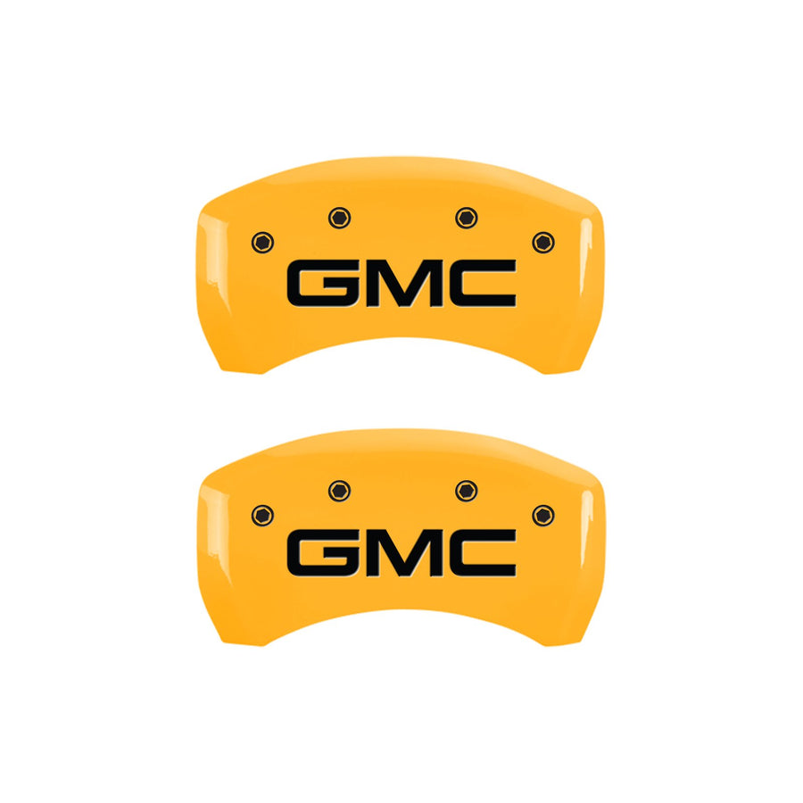 Caliper Covers MGP 34209SGMCYL Yellow (Set of 4, Engraved Front and Rear: GMC, Yellow powder coat finish, black characters)