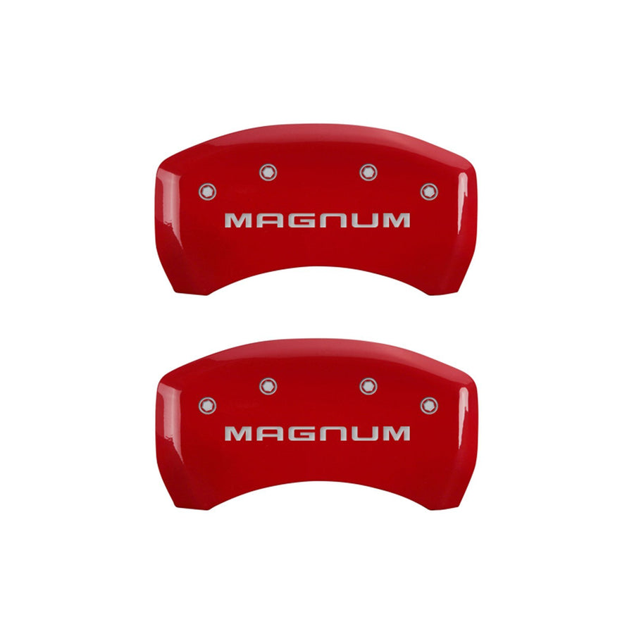 MGP 'MAGNUM' Caliper Covers 12005SMGMRD Engraved Caliper Cover with Red Powder Coat Finish and Silver Characters, (Set of 4)