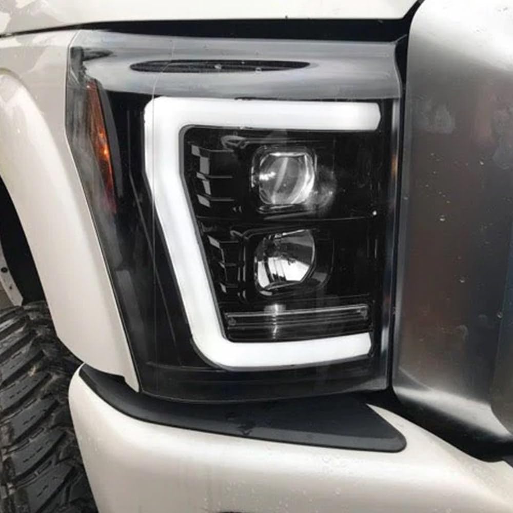 RECON - Premium Projector Headlights Fits 2011-2016 Ford Super Duty (F250, F350, F450, F550) Ultra Bright OLED Halos, DRL (SMOKED LENS)