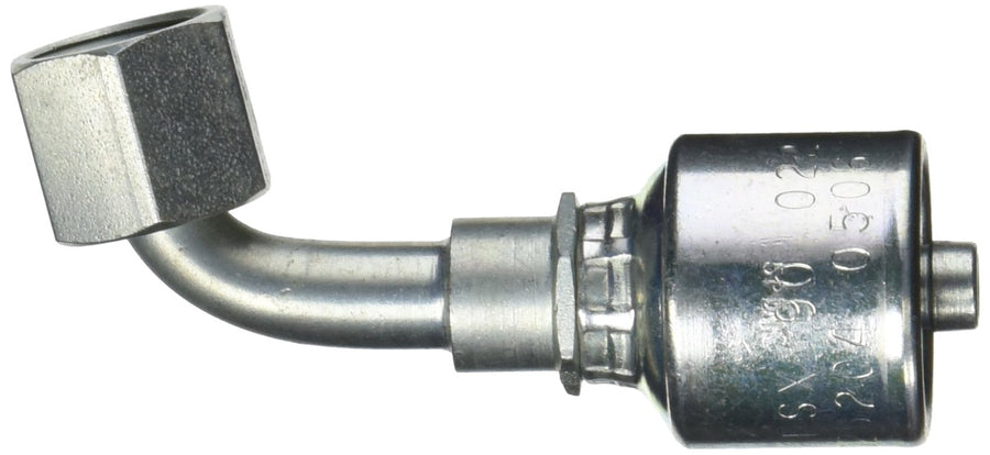 MegaCrimp Couplings Gates 5G-6FSX90-023, Female SAE 45 Flare Swivel, Zinc Plated Carbon Steel, 2.77", 90° Bent Tube, 5/16" ID