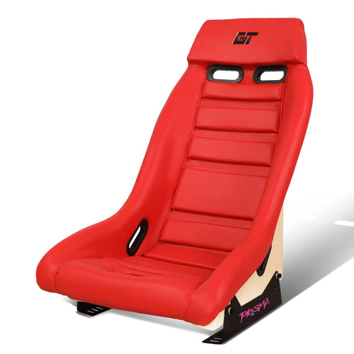 NRG Innovations Prisma GT PRI-100RD-STARDUST Fixed Back Bucket Racing Seat with Side Mount Bracket,Red Leather Red Stitching/GT Stardust Off-White Back