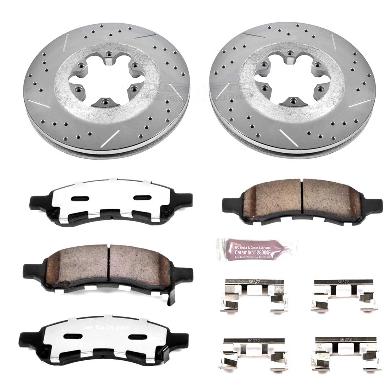 Power Stop Front Brake Kit For 2009 2010 2011 2012 GMC Canyon 2009 2010 2011 2012 Chevrolet Colorado - Truck & Tow Carbon Fiber Ceramic Brake Pads & Drilled and Slotted Rotors Replacement, K5405-36