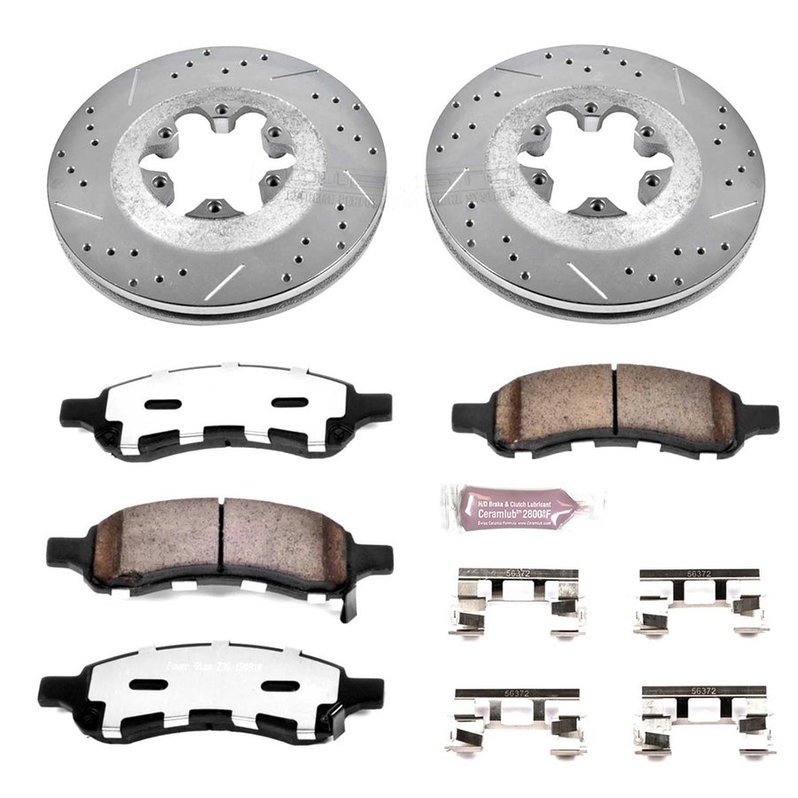 Power Stop Front Brake Kit For 2009 2010 2011 2012 GMC Canyon 2009 2010 2011 2012 Chevrolet Colorado - Truck & Tow Carbon Fiber Ceramic Brake Pads & Drilled and Slotted Rotors Replacement, K5405-36
