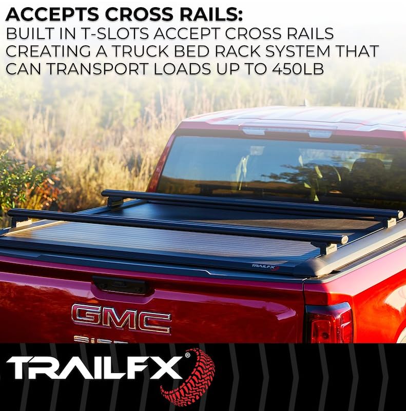 TrailFX Hard Tonneau Cover TFX6001 Retractable Fits 2020-2021 Chevrolet Silverado 1500 Manual with Key Lock Black Matte Powder Coated Aluminum Top Rail Mount with T-Slot Rails