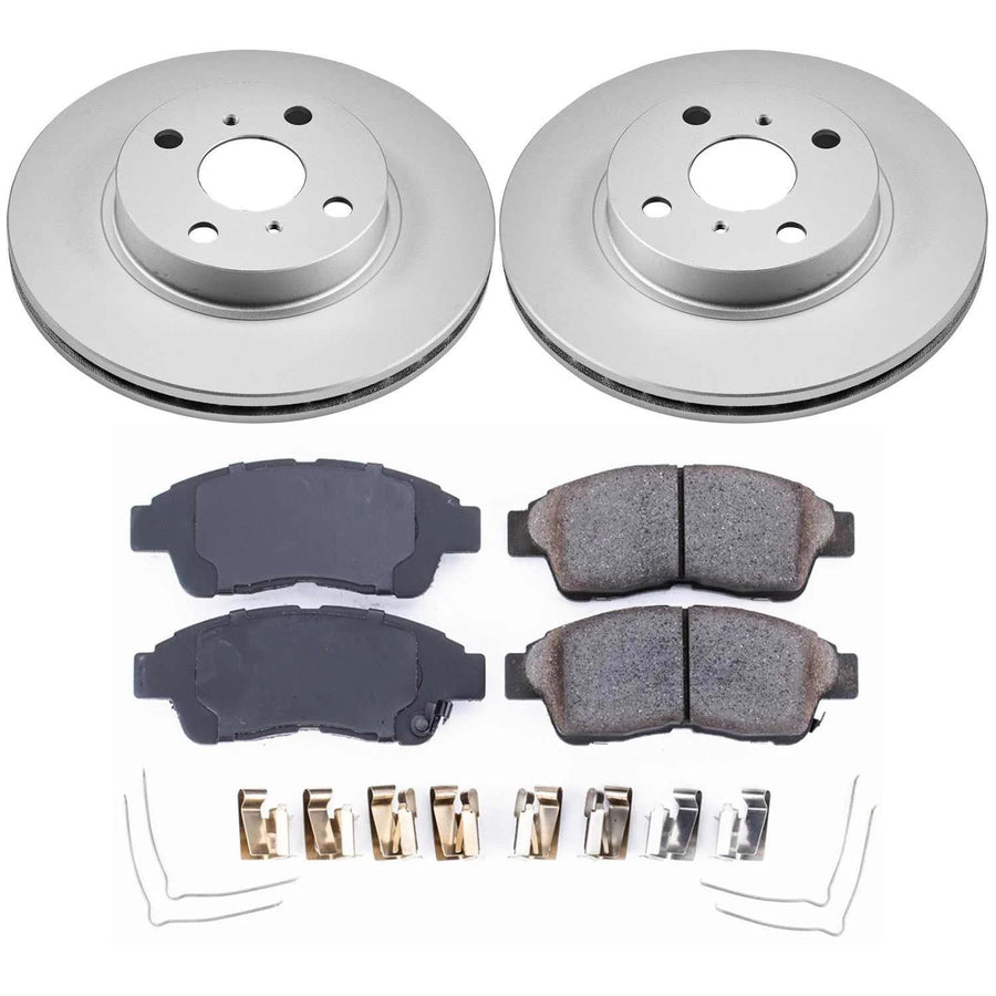 Power Stop Coated Brake Rotor CRK1151 & Ceramic Brake Pads- front For Geo Prizm 1993-1997, Toyota Corolla 1993-1997 [Model Specific]