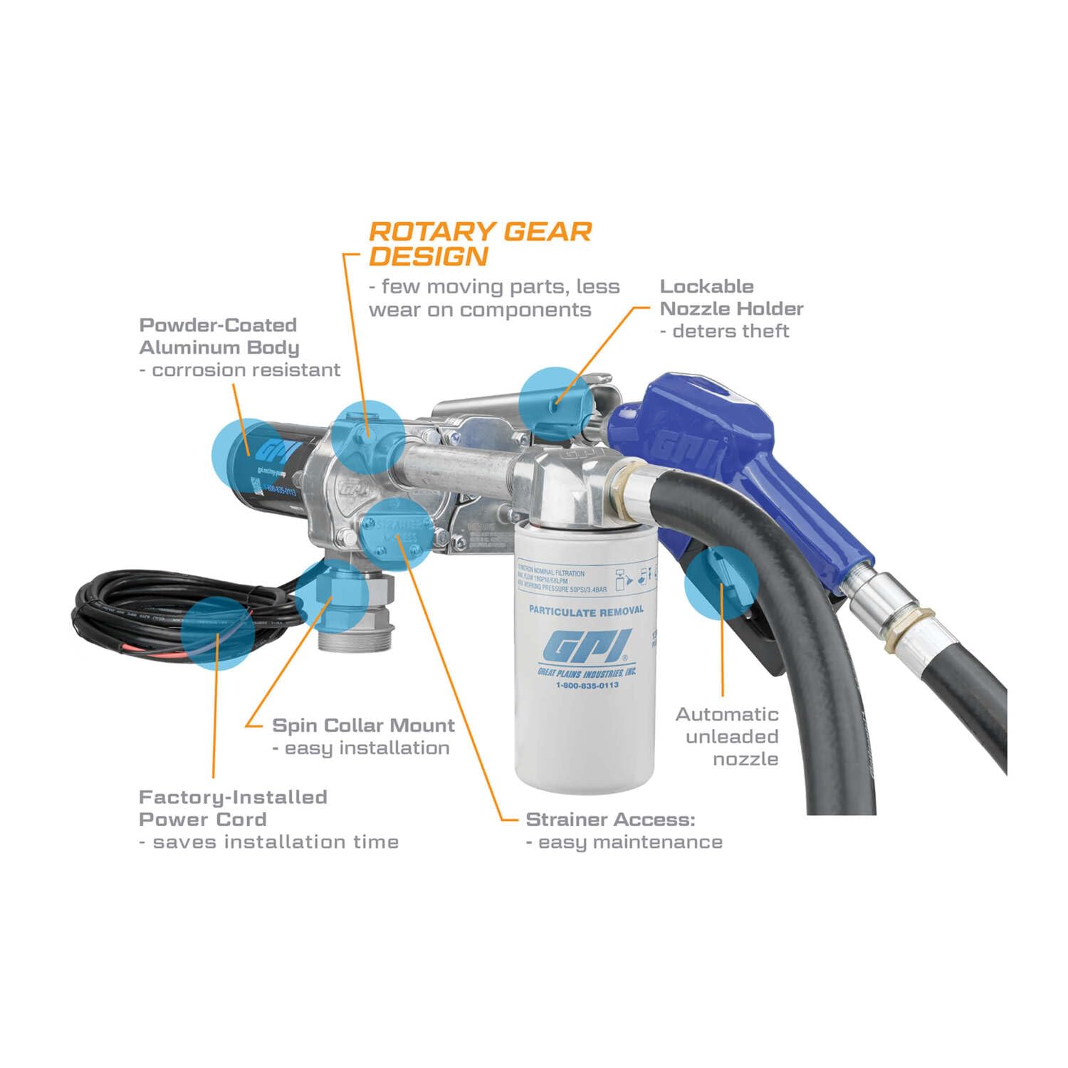 M-180 Series GPI Fuel Transfer Pump, Automatic Shut-off Nozzle with Filter Kit, 18 GPM, 12 Volt (110612-02)