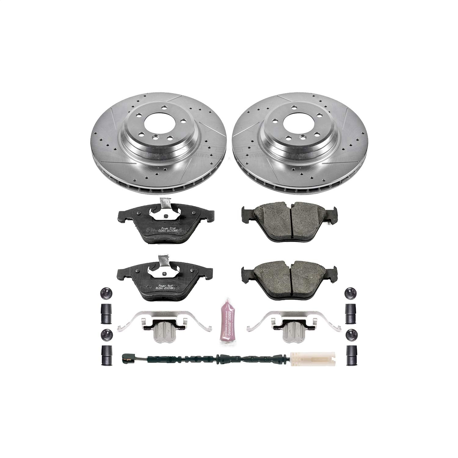 Z23 Carbon Fiber Brake Pads Power Stop K7022 with Drilled & Slotted Brake Rotors Kit