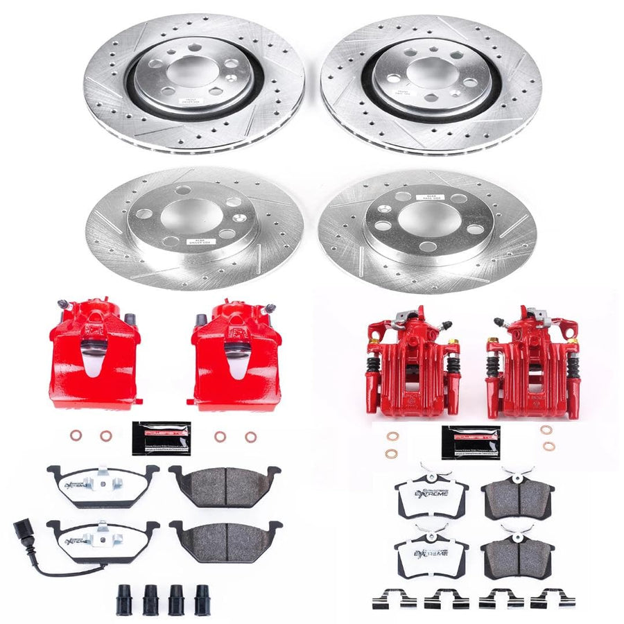 Power Stop Z26 KC840-26 Street Warrior Front and Rear Caliper Kit-Drilled/Slotted Rotors, Brake Pads, Calipers