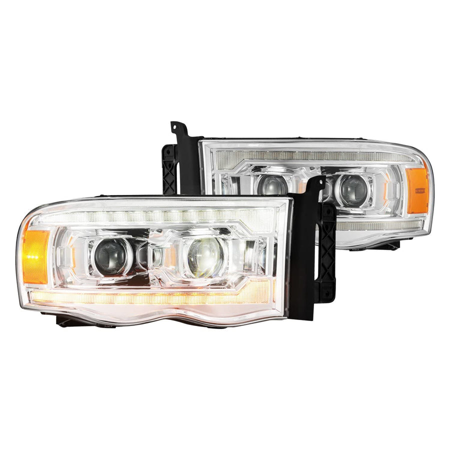 02-05 Dodge Ram 1500 AlphaRex LUXX LED Proj Headlights Plank Style Chrome w/Activ Light/Seq Signal