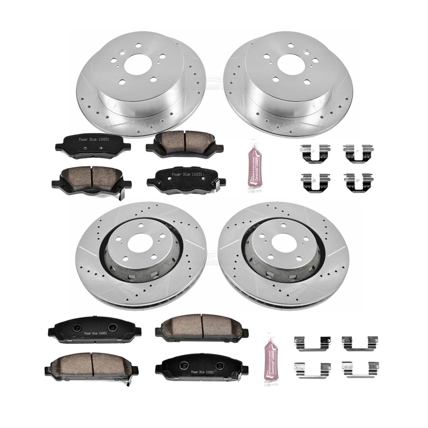 Power Stop K5866 Z23 Carbon Fiber Brake Pads Front and Rear with Drilled & Slotted Brake Rotors Kit For Toyota Venza 2009-2016 [Model Specific]