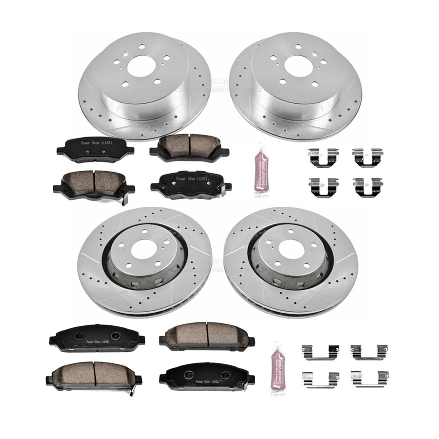 Power Stop K5866 Z23 Carbon Fiber Brake Pads Front and Rear with Drilled & Slotted Brake Rotors Kit For Toyota Venza 2009-2016 [Model Specific]