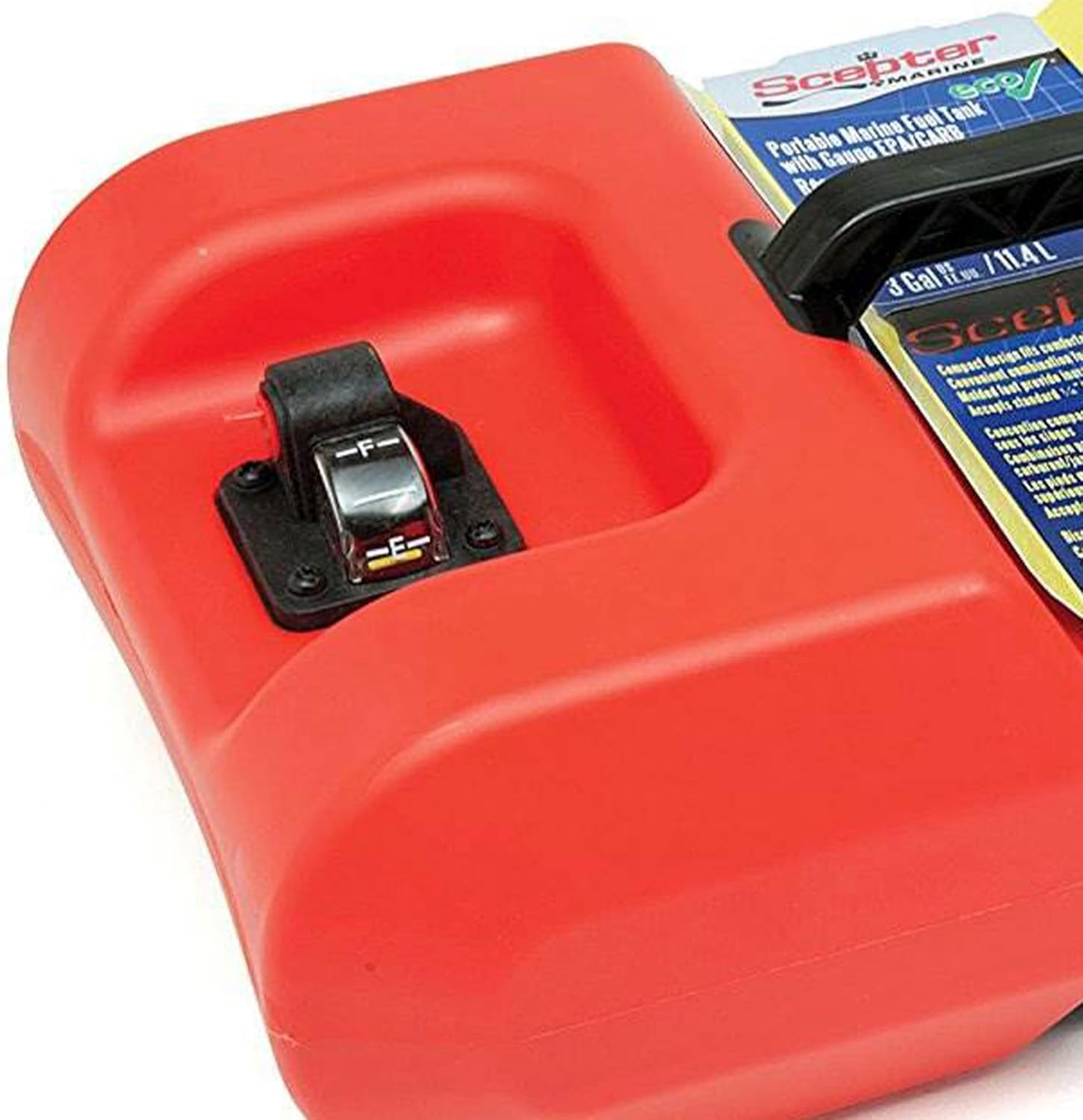 6 Gallon Scepter Portable Marine Gas Can, Boat Fuel Tank with 2-Way Vented Cap, Built-In Fuel Gauge and Pick-Up, Top Handle, EPA & CARB Compliant, Underseat Design, 19.3"L x 12.2"W x 10.2"H (10511)