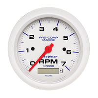 AUTO METER Tachometer, Gauge, 3 3/8", 7K RPM, W/Hourmeter, Marine White (200890)