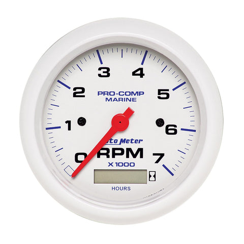 AUTO METER Tachometer, Gauge, 3 3/8", 7K RPM, W/Hourmeter, Marine White (200890)