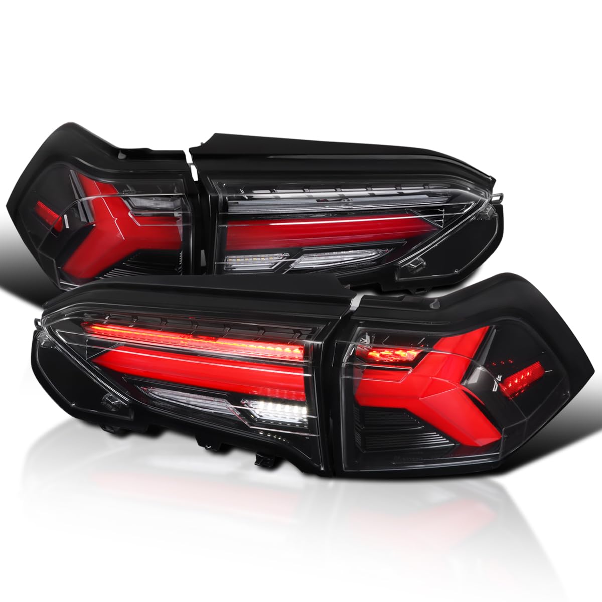 LED Sequential Tail Lights SPEC-D TUNING Glossy Black w/Red Bar Compatible with 2019-2023 Toyota RAV4, Left + Right Pair Assembly
