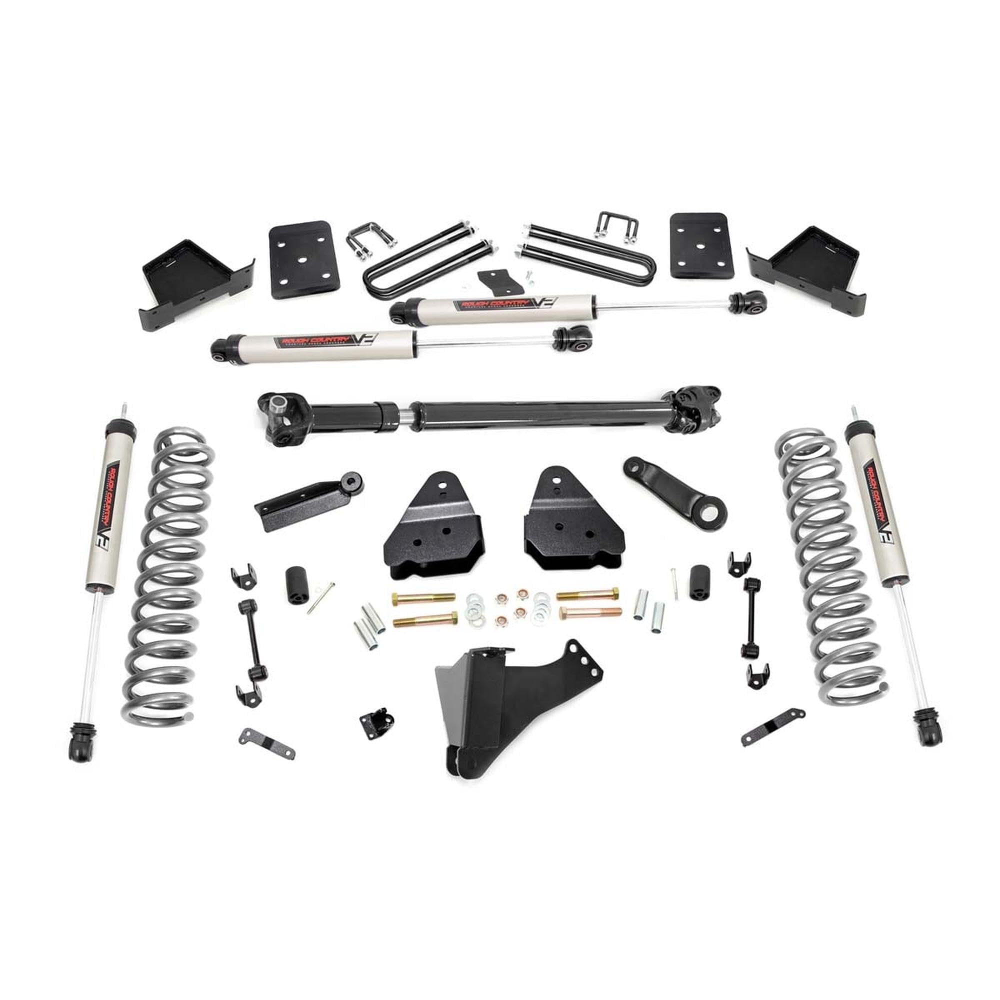 4.5 Inch Rough Country Lift Kit with V2 Shock Absorbers for Ford F-250/F-350 Super Duty 4WD (2017-2022, 3.5" Axle Dia) - Includes Driveshaft