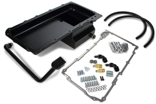 LS SWAP OIL PAN/FILTER RELOCATION KIT - TRANS-DAPT PERFORMANCE; SINGLE FILTER; HORIZONTAL PORT; BLACK PAN (0181)