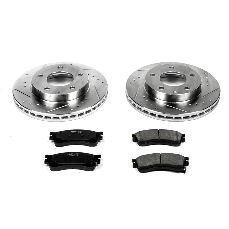 Z23 Power Stop K788 Brake Pads with Drilled & Slotted Brake Rotors Kit For Mazda Protege 2001-2003, Mazda Protege5 2002-2003 [Model Specific]