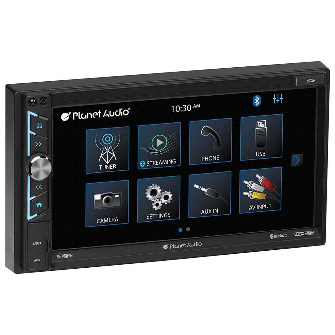 Car Stereo System Planet Audio P9695B - A-Link (Screen Mirroring), 6.95 Inch Double Din, Touchscreen, Bluetooth Audio and Calling Head Unit, AM/FM Radio Receiver, CD Player, USB, Hook Up To Amplifier