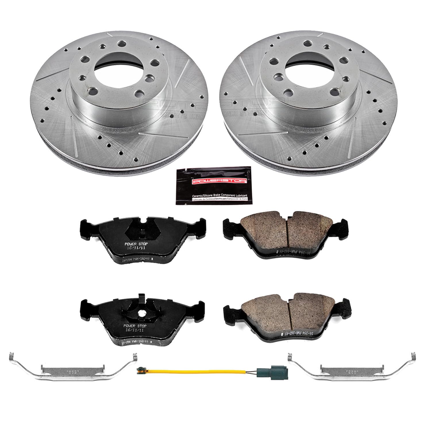 Power Stop K7331 Z23 Carbon Fiber Brake Pads with Drilled & Slotted Brake Rotors Kit For BMW 735i 1987-1989, BMW 735iL 1988-1989 [Model Specific]