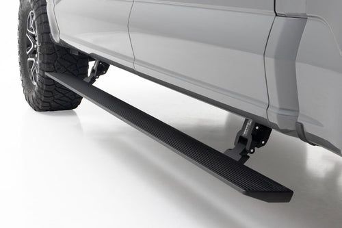 Rough Country Power Running Boards with LED Step Lights for F150 Ford Lightning/250/350/Raptor Super Cab (2015-2025) - Dual Motor Electric Powerstep Board & Retractable Truck Steps