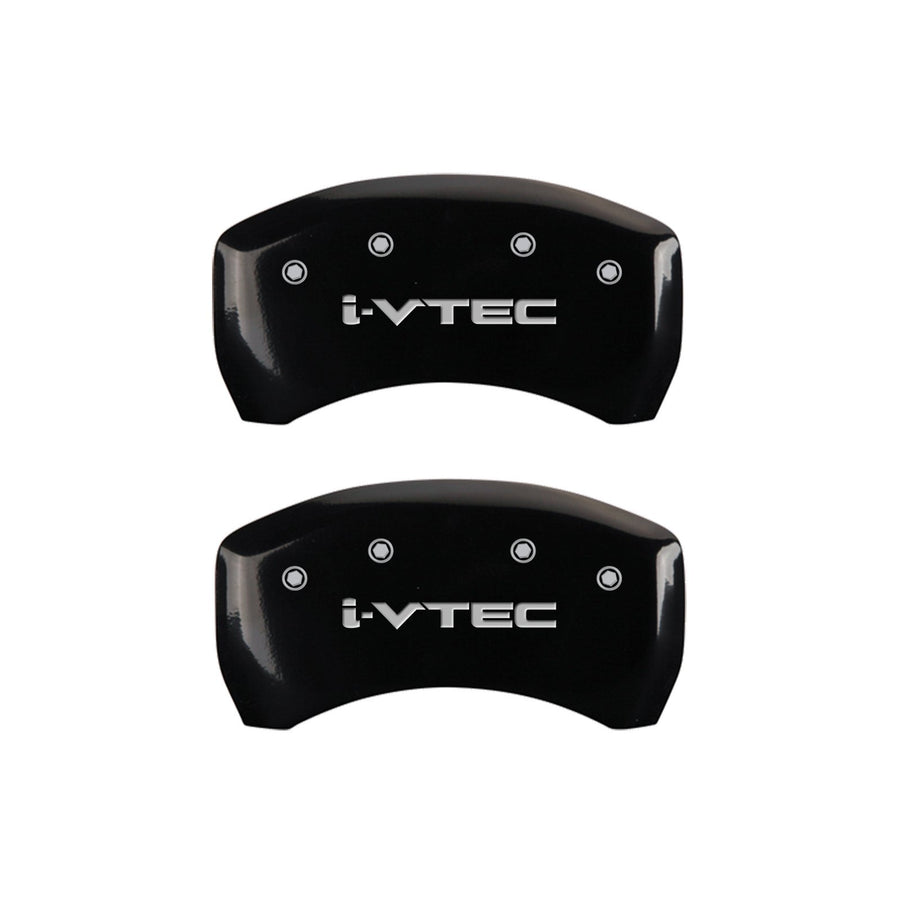 MGP Caliper Covers Front and Rear 39018SIVTBK Black Powder Coat Finish, Set of 4 (i-Vtec Silver Characters, Engraved)