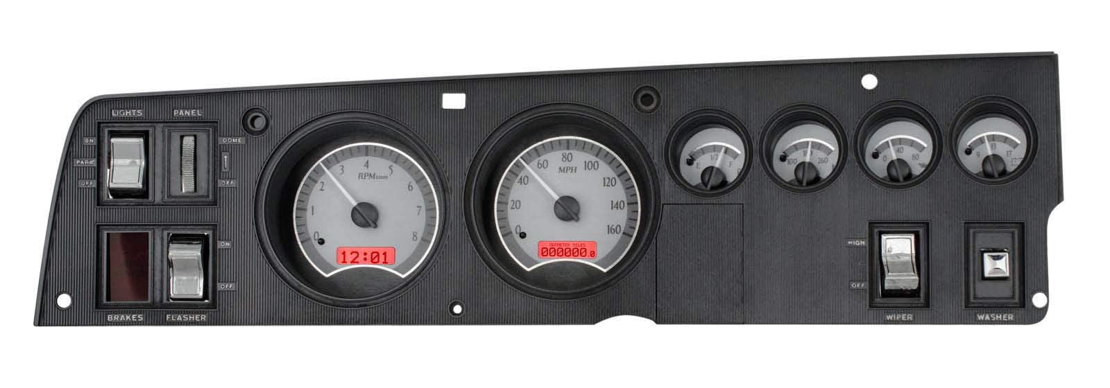 Dakota Digital Analog Gauge System Aftermarket for 68-70 Dodge Charger Super Bee 69-70 Coronet R/T, 70 Plymouth GTX and Road Runner Analog Silver Alloy Red Backlighting VHX-68D-CHG-S-R