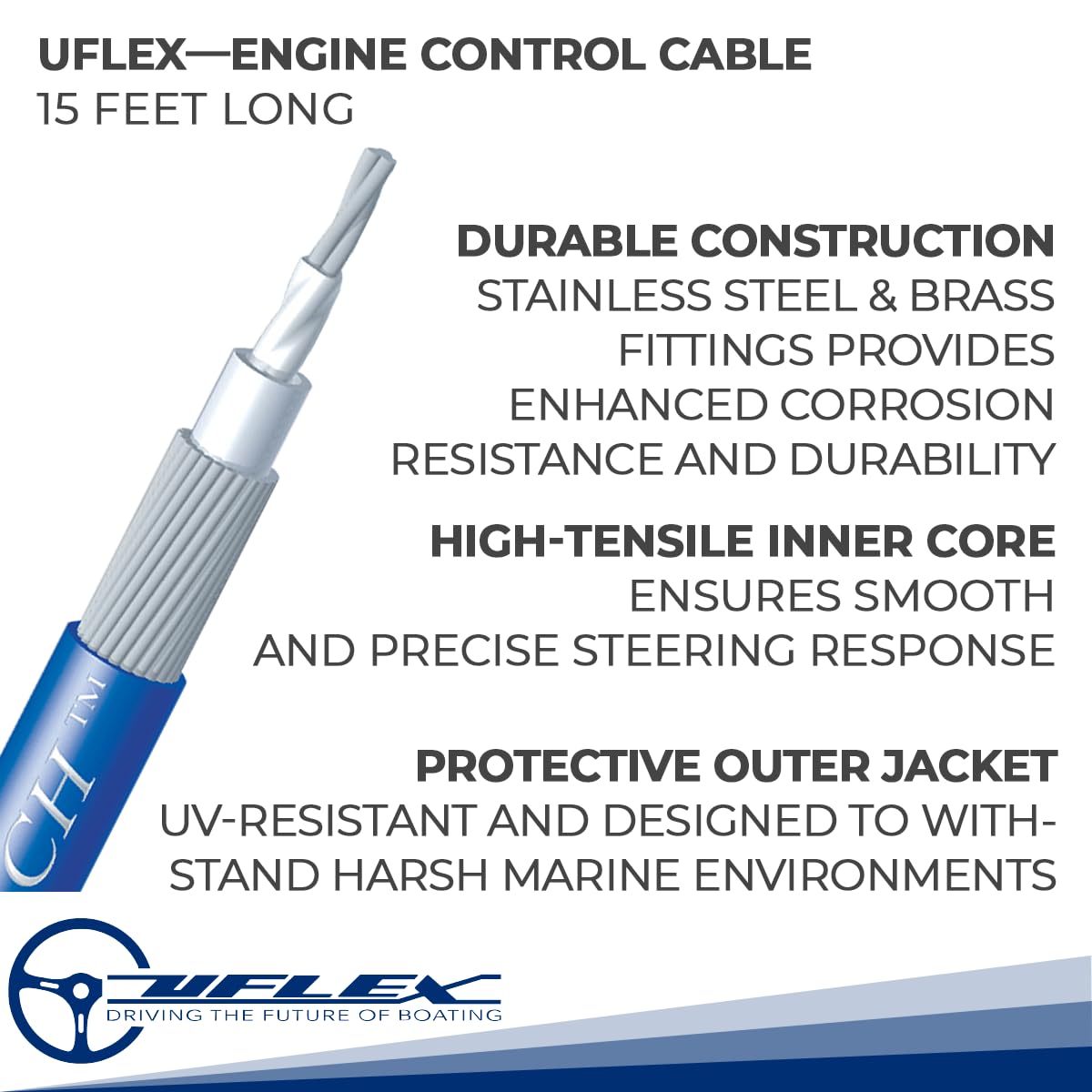 MACH36X15 Uflex Mach36 Mercury/Mercruiser/Mariner/Volvo Control Cable, 15'