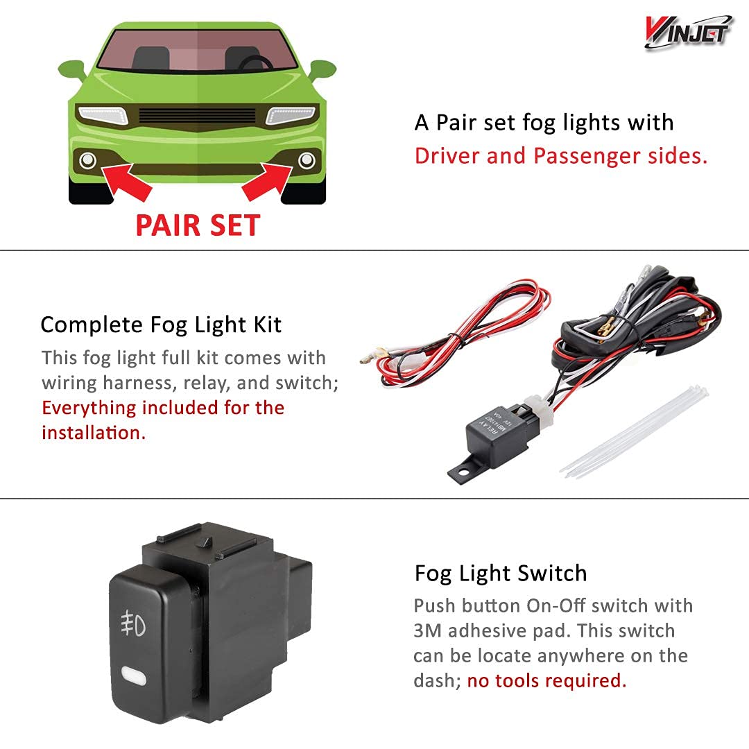 Fog Light Kit Winjet WJ30-0608-09 with Wiring Harness Switch Fuse Relay Bezels Pair Set Left & Right Driver Passenger Side OE Fitment Bulbs Included for 2006-2008 Nissan Maxima - Clear Lens
