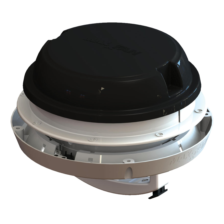 Maxxfan Dome MAXXAIR 6" Round 12V Ventilation Fan - Compact Solution for Rooftop or Sidewall Ventilation, Exhaust Only, Removable Screens, Fan Guard Rain Shield, Moisture Control, Black (00-03812B)