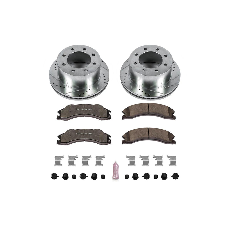 Rear Brake Kit Power Stop For 2011 2012 2013 2014 2015 2016 2017 2018 2019 Chevrolet Silverado 3500 HD - Truck & Tow Carbon Fiber Ceramic Brake Pads & Drilled and Slotted Rotors Replacement, K5562-36
