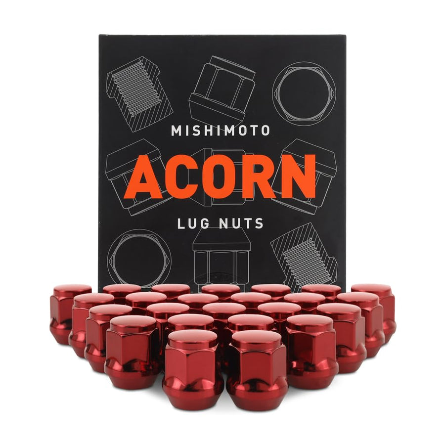 Mishimoto Lug Nuts Steel, M12x1.5, Acorn Seat, 24pc Set, Red