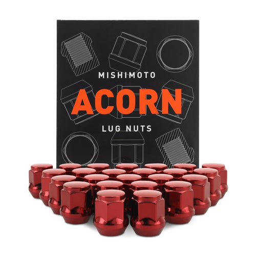 Mishimoto Lug Nuts Steel, M12x1.5, Acorn Seat, 24pc Set, Red