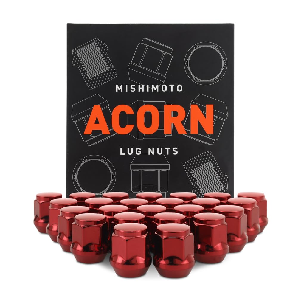 M14x1.5 Mishimoto Steel Lug Nuts, Acorn Seat, 24pc Set, Red