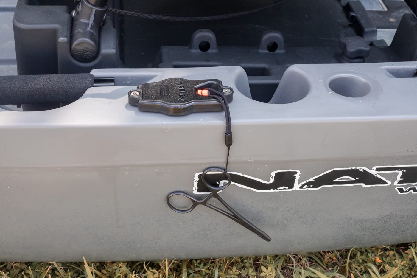 Surface Mount YakAttack Retractor | 36" Kevlar Cord with Removable 4" Tether | Secure Small Tools & Accessories on Rotomolded Kayaks | Made in USA