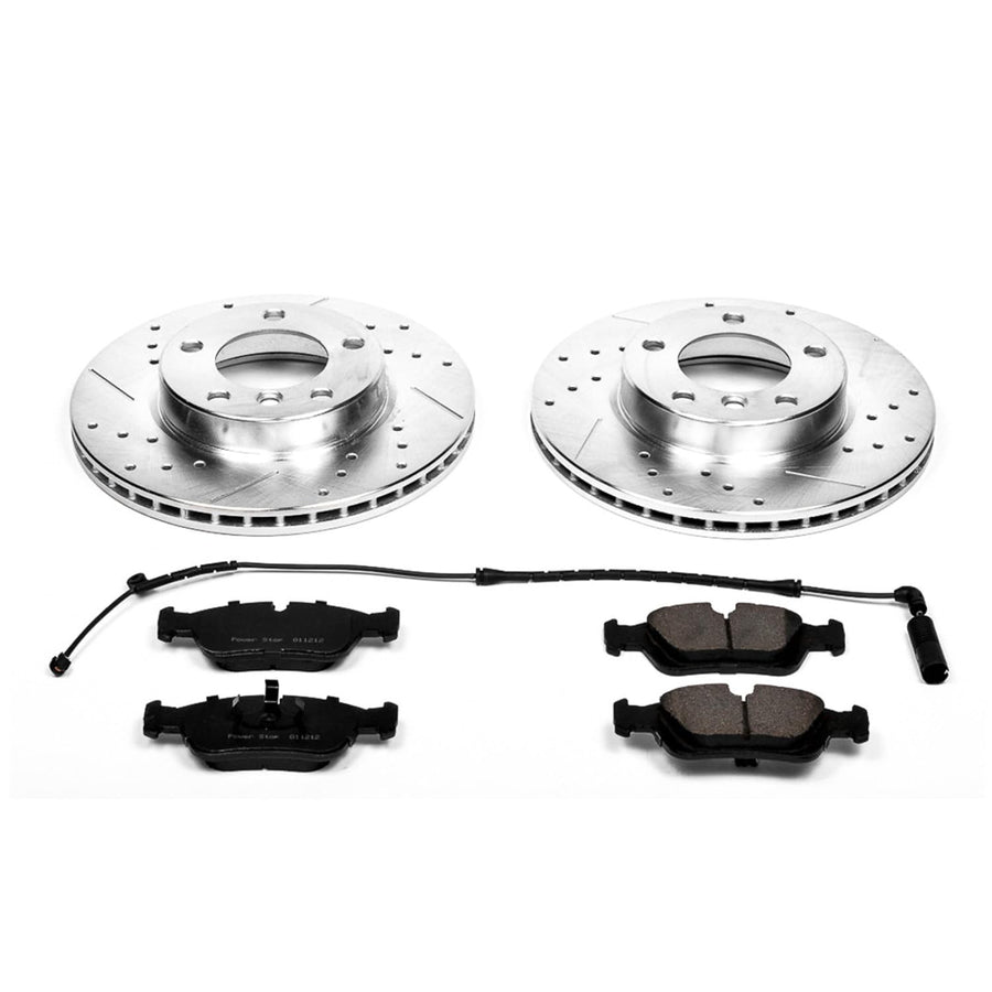 Power Stop K497 Z23 Carbon Fiber Brake Pads with Drilled & Slotted Brake Rotors Kit For BMW 323Ci 2000, BMW 323i 1999-2000, BMW Z4 2003-2005 [Model Specific]