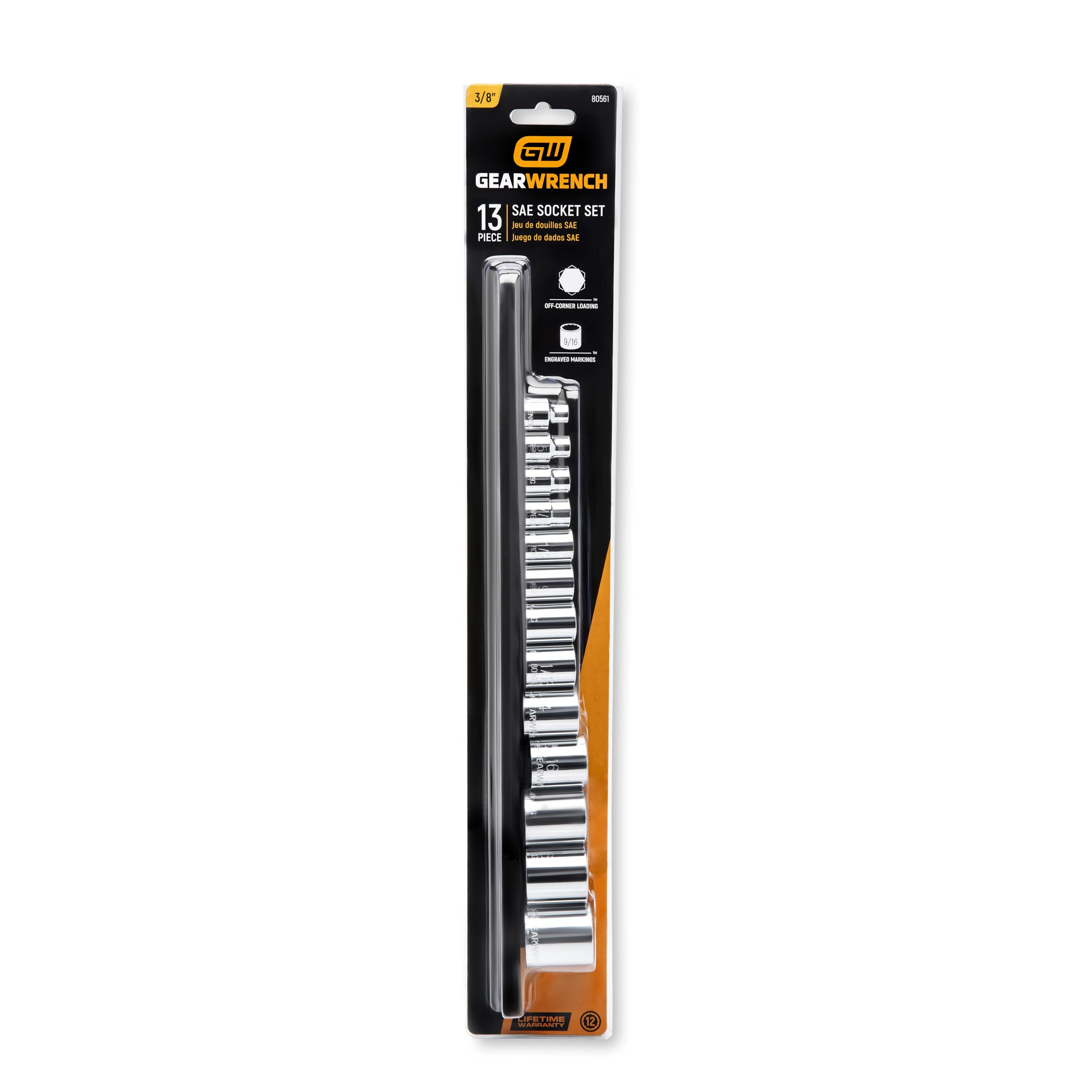 13 Pc. GEARWRENCH 3/8" Drive 12 Pt. Standard Socket Set, SAE - 80561