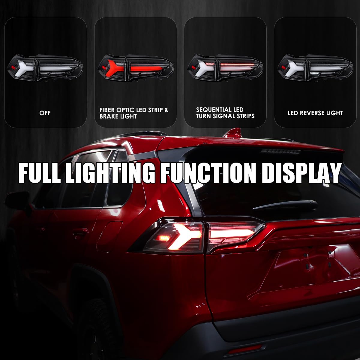 Black LED Sequential Tail Lights SPEC-D TUNING Compatible with 2019-2023 Toyota RAV4, Left + Right Pair Assembly