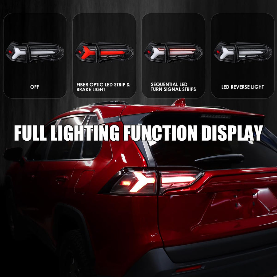 Black LED Sequential Tail Lights SPEC-D TUNING Compatible with 2019-2023 Toyota RAV4, Left + Right Pair Assembly