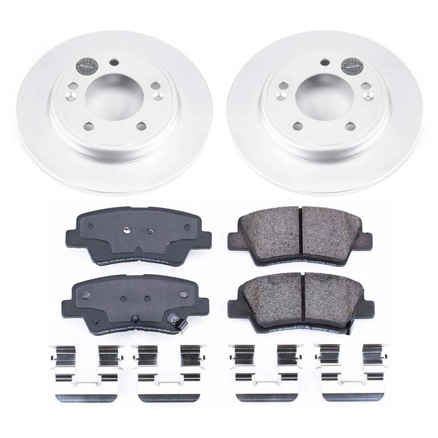 Power Stop CRK8331 Brake Pads Kit and Rear Coated Brake Rotors For Hyundai Veloster 2019-2021, Kia Forte 2020-2022 [Model Specific]