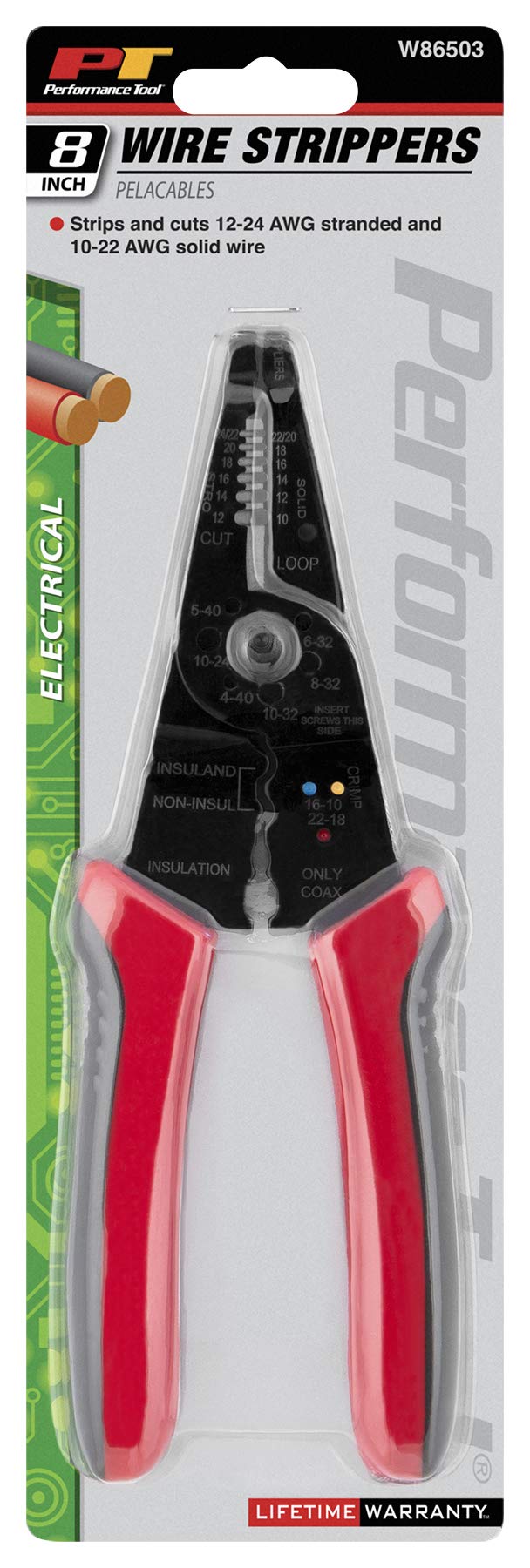 8-Inch Performance Tool W86503 Multi-Wire Cutter, Stripper and Pliers with Non-Slip Grip Handles for 10-20 AWG Solid and Stranded Copper Wire