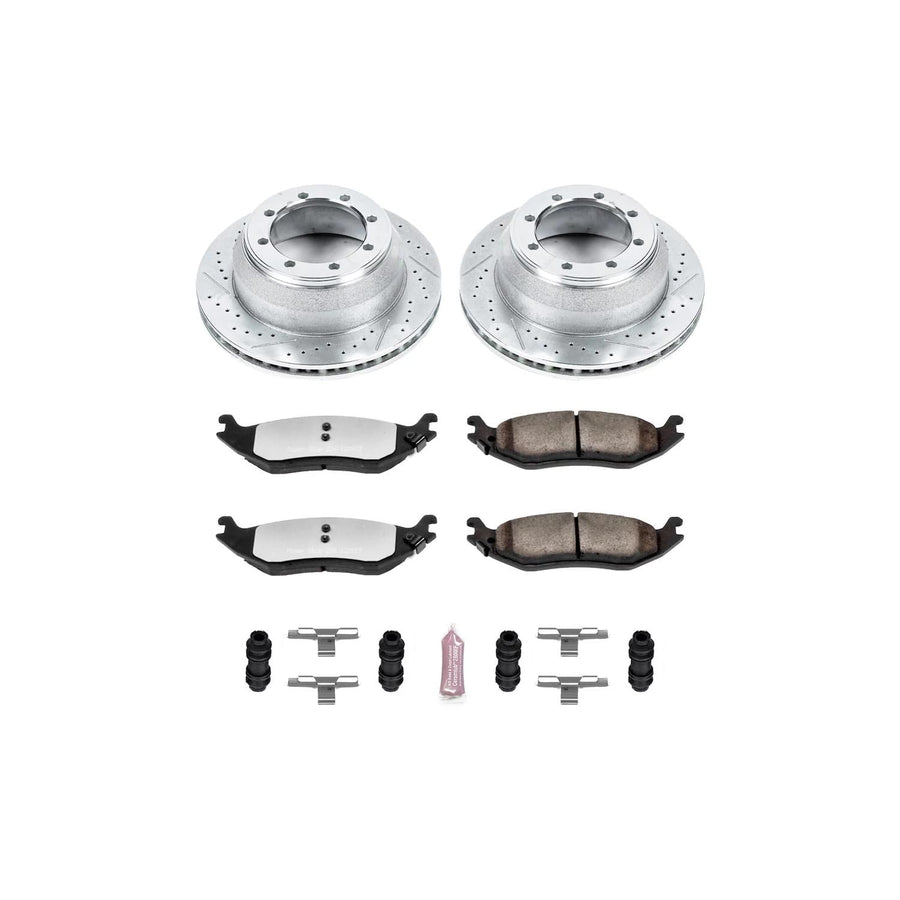 Rear Brake Kit Power Stop For 2003 Dodge Durango - Truck & Tow Carbon Fiber Ceramic Brake Pads & Drilled and Slotted Rotors Replacement, K5270-36
