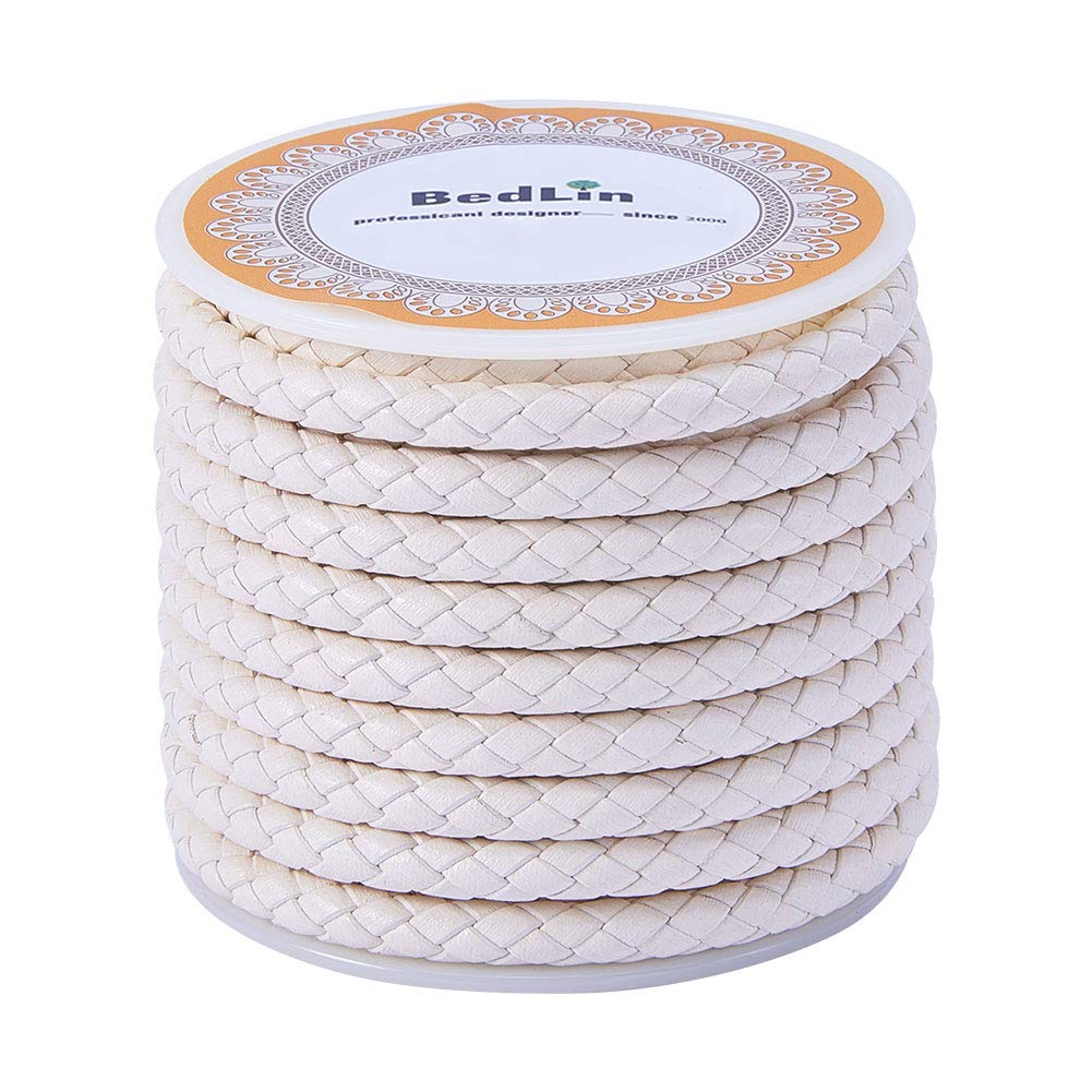 1 Roll JEWELEADER 4 Yards Round Braided Bolo Real Leather Cord 5mm Genuine Cowhide Leather Rope DIY Craft String for Necklace Bracelet Jewelry Making Key Chain Pet Chain White