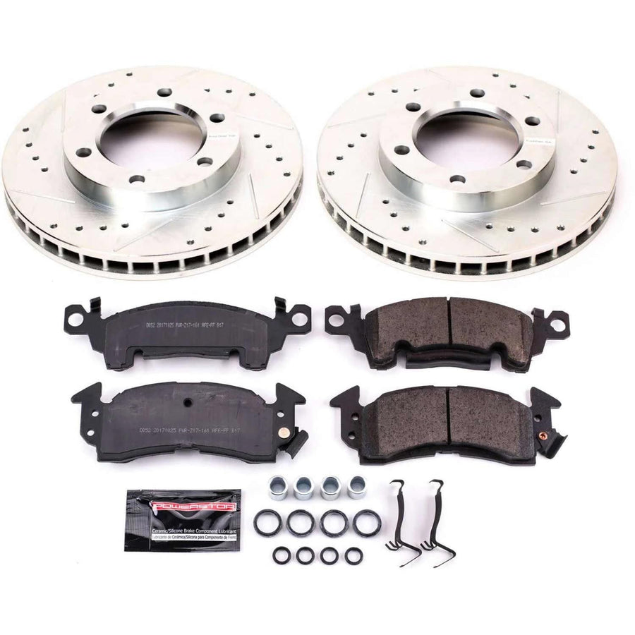 Power Stop K4537 Z23 Carbon Fiber Brake Pads with Drilled & Slotted Brake Rotors Kit Front